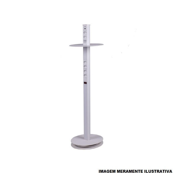 Mini Coluna Com Pedestal com 6 Tomadas 2P+T 10A + USB A+C Liga Metálica/Termoplástica com Cabo 1 M Branco QTMOV Acess