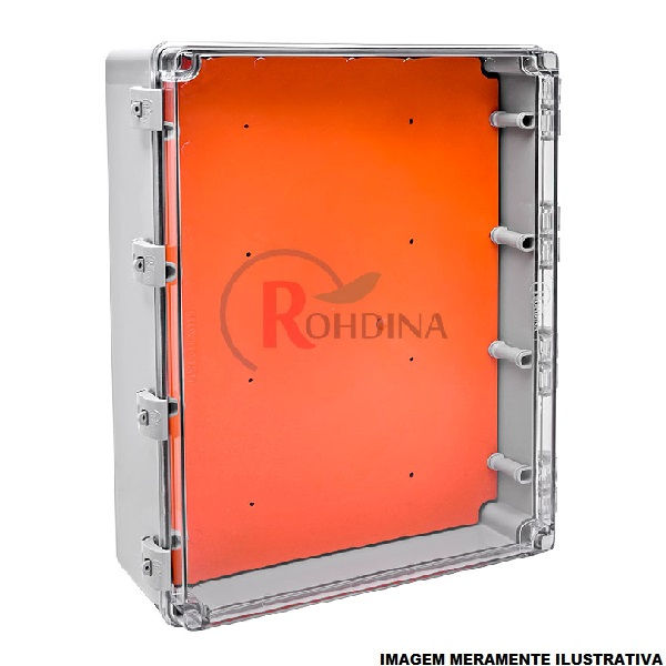 Quadro de Comando PVC 500x400x150 mm sem Flange Cinza IP68 Porta Transparente Rohdbox