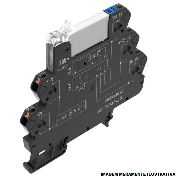 Acoplador Relé Acoplador Relé 12VCC 1 Contato Reversível (NAF) 6A Largura 6,4 mm para Trilho DIN Estreito Conexão para Mola