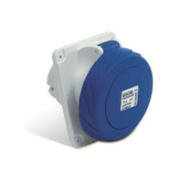 Tomada PVC 2P+T 6H Embutir Industrial 16A/200/250VCA com Tampa Azul Quasar IP67