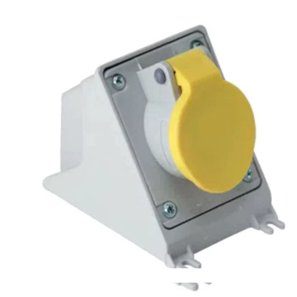 Tomada PVC 2P+T 4H Sobrepor Redonda 16A/130VCA com Tampa Amarela Brasikon IP44