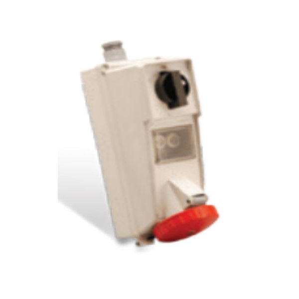 Tomada PVC 3P+T 6H Sobrepor Industrial 32A/380/440VCA com Tampa Vermelha Surelock com Bloqueio Mecânico IP44