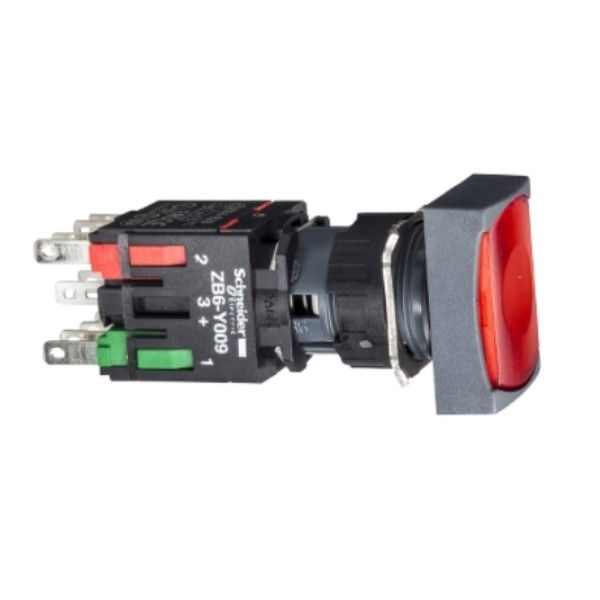 Botão Pulsador PVC Retangular 16,00 mm Vermelho Aro Preto Retangular com Elemento 1NF Luminoso com LED 24VCA/CC sem Gravação