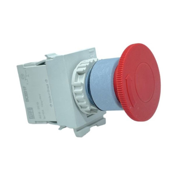 Botão Emergência com Trava PVC Cogumelo 22 mm Vermelho 1NA+1NF
