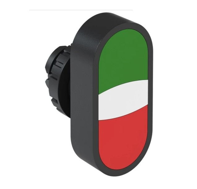 Botão Pulsador Duplo PVC Faceado 22 mm Verde/Vermelho Aro Preto sem Gravação