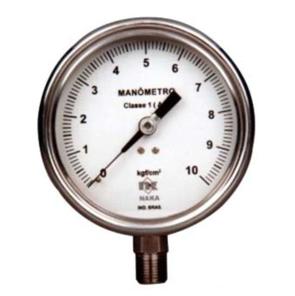 Manômetro Manômetro Analógico INOX/INOX Visor 100 mm 1/2" com Rosca BSP com Glicerina 0A 10 KFG/CM2