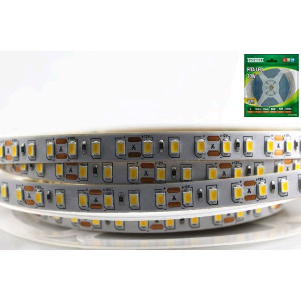 Fita Led 12V 5 M 3000K 800 Lm/m IP20 10W/M sem Fonte 10.000H