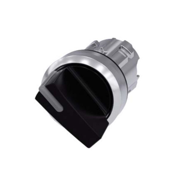 Comutador Metálico Comando Iluminado 22 mm Aro Cromado com 2 Posições com Retenção Manopla Curta Preto