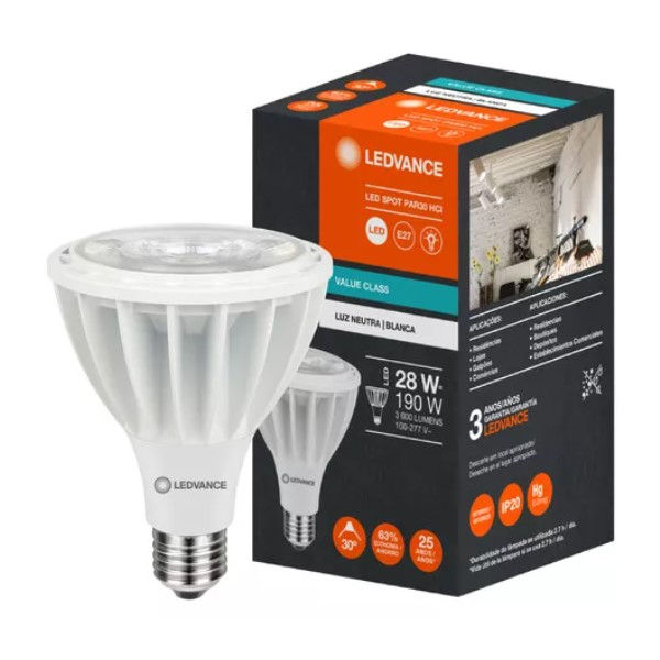 Lâmpada LED 28W PAR 30 HCI E27 Autovolt 4000K 3000 lm 25.000H 30G