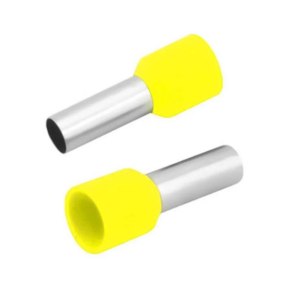 Terminal Cobre Estanhado a Compressão Pino Tubular Longo Pre-Isolado 6,00 mm² Amarelo