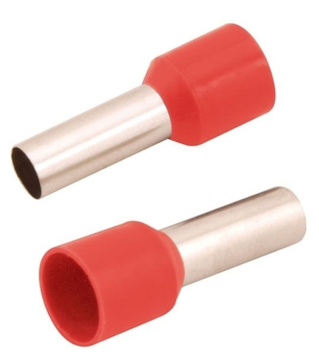Terminal Cobre Estanhado a Compressão Pino Tubular Longo Pre-Isolado 10,00 mm² Vermelho