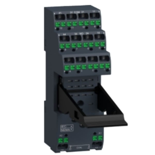 Base Plugável com Terminais Pressão para RXM2/4 para Trilho DIM 4 Contatos Reversíveis 250VCA