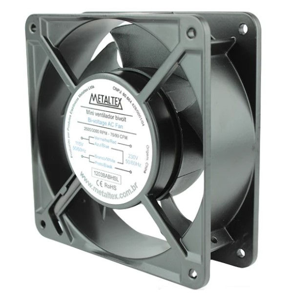 Ventilador Micro PVC Quadrado 120x120x38 mm 110-220VCA 22W 50/60 Hz 2600/3000 RPM Preto