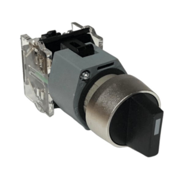 Comutador PVC Metalizado Comando 22 mm Aro Cromado 1NA com 2 Posições com Retorno Manopla Curta Preto