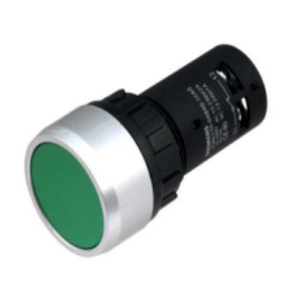 Botão Pulsador PVC Faceado 22,00 mm Preto Aro Cromado com Elemento 1NA+1NF sem Gravação
