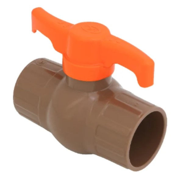 Válvula PVC Esfera Soldável 85 mm Marrom Água Fria com Haste Laranja