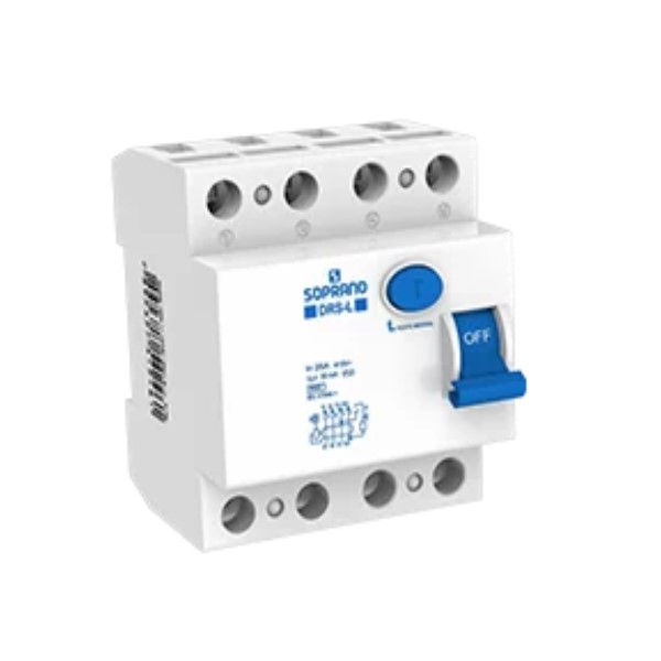 Interruptor dr Tetrapolar 6 KA 220/380VCA 25A 30 MA DIN Tipo AC Diferencial Residual