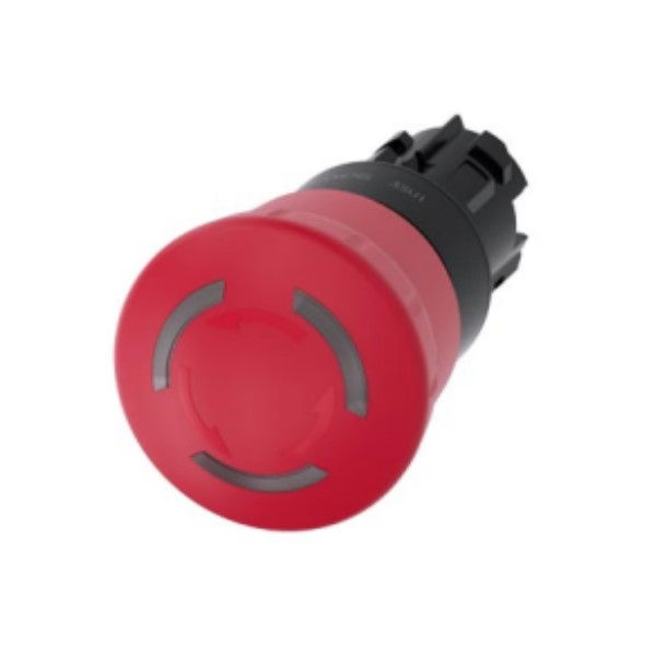 Botão Botão Emergência PVC Cogumelo 22,00 mm Vermelho Aro Preto sem Elemento Luminoso com Trava e Giro para Destravar