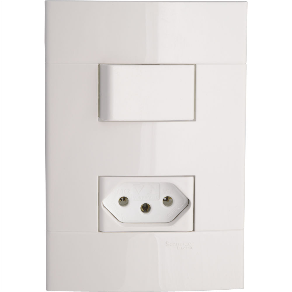 Interruptor Conjunto Interruptor Conjunto Embutir 1 Tecla Simples + 1 TOM 2P+T Novo 10A/250V Branco 4x2 com Placa Decor
