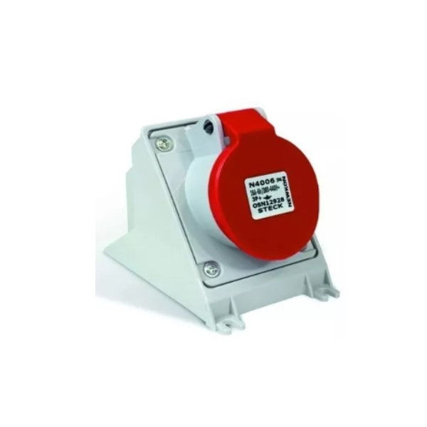 Tomada PVC 3P+T 6H Sobrepor Industrial 16A/380/440VCA com Tampa Vermelha IP44