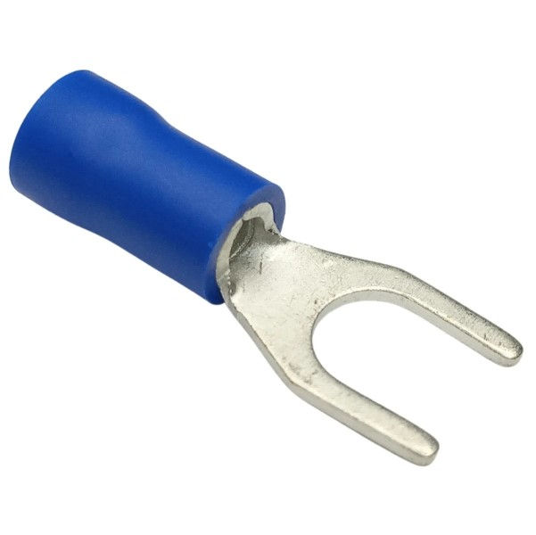 Terminal Cobre Estanhado a Compressão Garfo Pre-Isolado 16,00 mm² com 1 Furo M5 Azul
