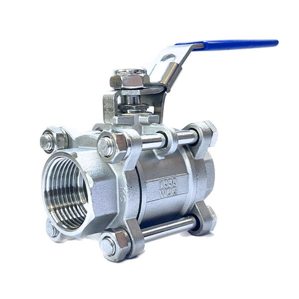 Válvula Aço INOX Esfera Tripartida Passagem Plena 1" com Alavanca com Rosca BSP