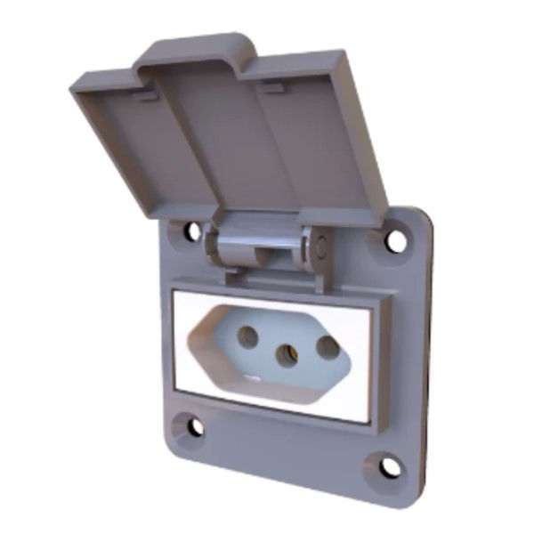 Tomada PVC 2P+T Embutir Industrial 20A/250VCA com Tampa