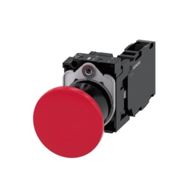 Botão Emergência PVC Cogumelo 22,00 mm Vermelho Aro Preto com Elemento 1NA+1NF 40 mm com Trava Puxar para Destravar