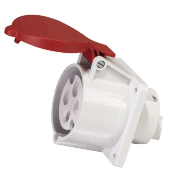 Tomada PVC 3P+T 6H Embutir Industrial TEW 32A/380/440VCA com Tampa Vermelha IP44