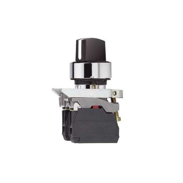 Comutador Metálico Comando 22 mm Aro Cromado 2NA com 3 Posições 45G com Retenção Manopla Curta Preto