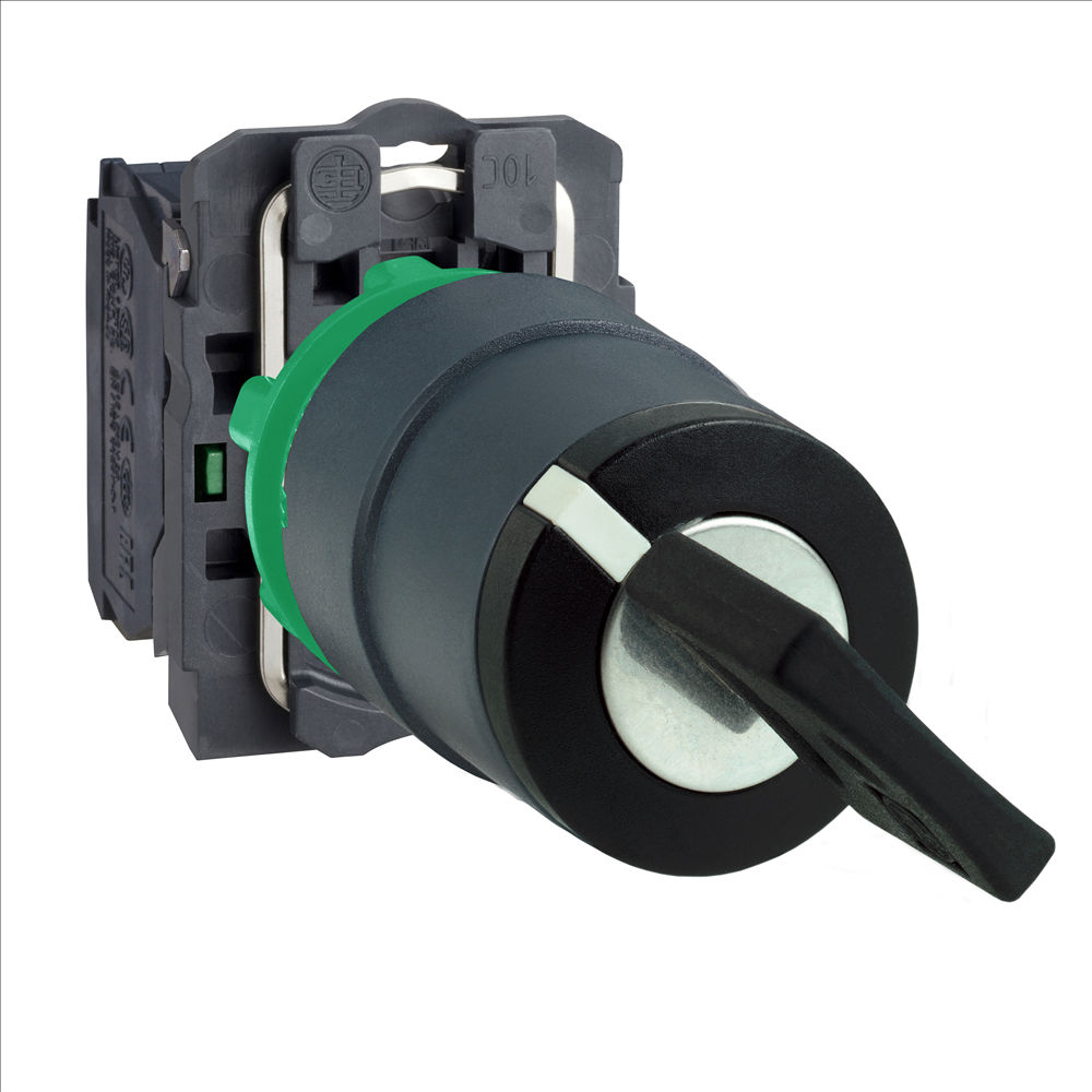 Comutador Comando PVC Manopla Curta 22 mm PR Aro Preto 1NA 2 Posições