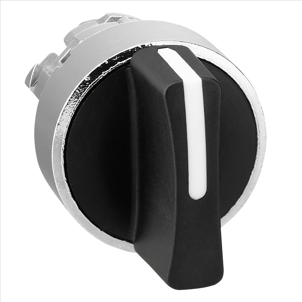 Comutador Metálico Comando 22 mm Aro Cromado com 3 Posições 45G com Retorno Manopla Curta Preto