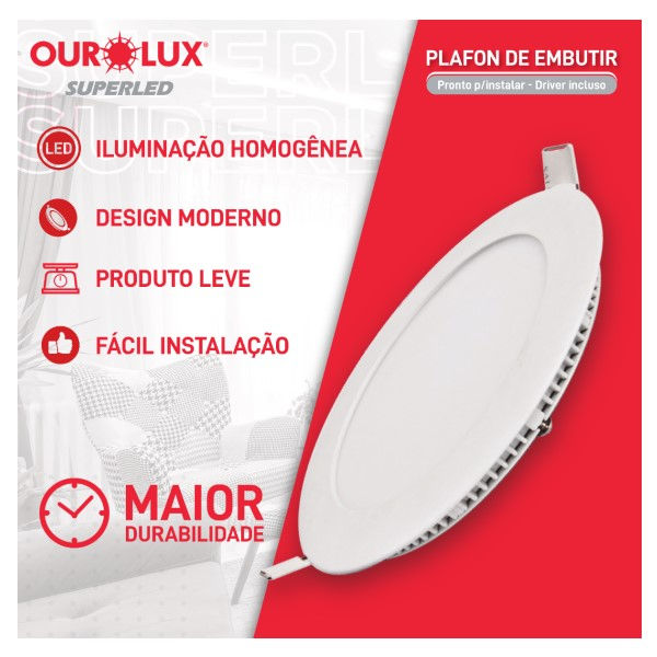 Painel Led Embutir 36W Alumínio Redondo 400x20 mm 2160 lm 2700K Bivolt 15.000H