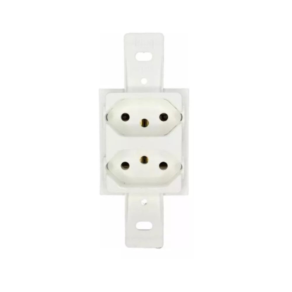 Tomada Embutir NBR 2P+T . Horizontal Dupla 20A/250VCA sem Placa Branco Alto Brilho Linha Klin para Placa 3 Funções