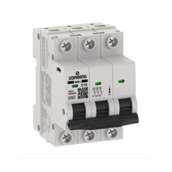 Disjuntor Termomagnético Fixo Tripolar SHB3 C 10A 5 KA/3 KA 220/380VCA DIN