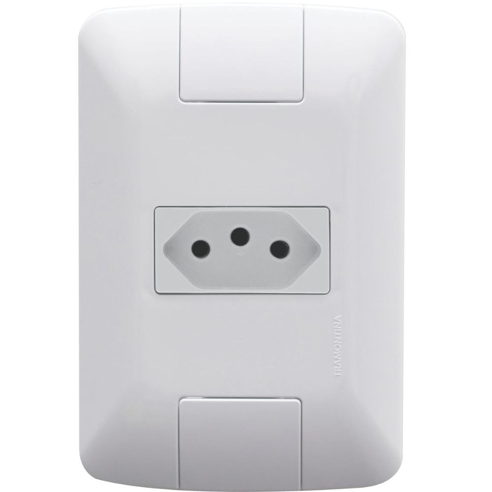 Tomada Embutir NBR 2P+T Simples Horizontal 4x2 10A/250VCA com Placa Branca Linha Aria