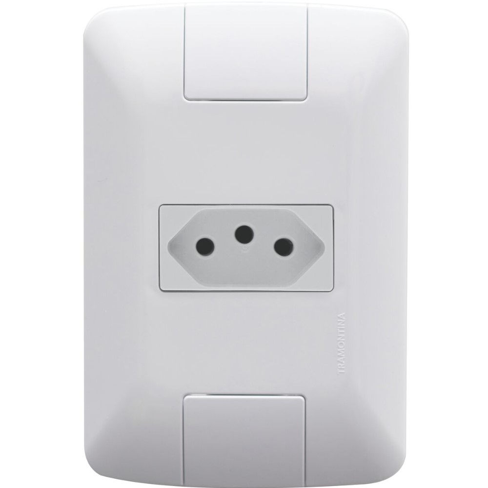 Tomada Embutir NBR 2P+T Simples Horizontal 4x2 20A/250VCA com Placa Branca Linha Aria