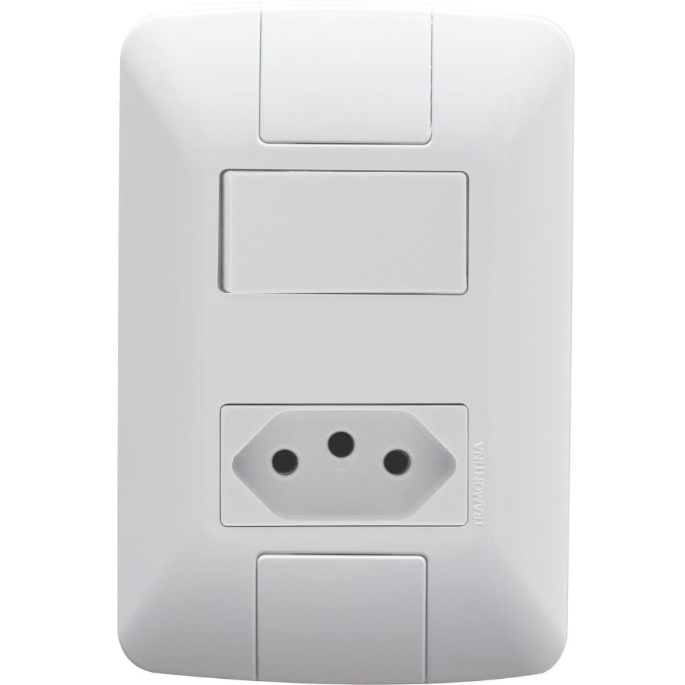 Interruptor Conjunto Embutir 1 Tecla Simples + 1 Tomada NBR 2P+T 10A/250VCA 4x2 Branco Linha Aria com Placa