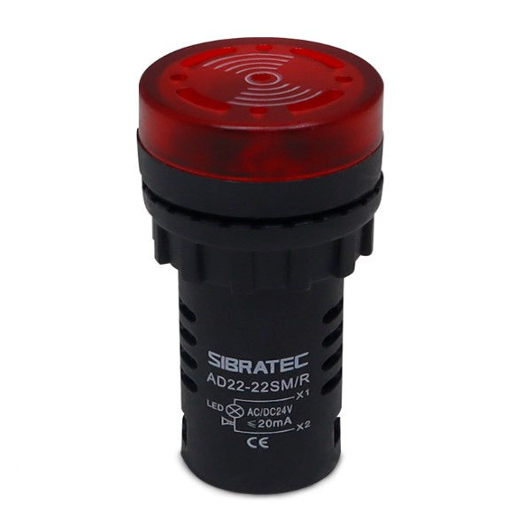 Sinaleiro Sonoro PVC com Buzzer Intermitente com LED 22 mm 24VCA/CC Vermelho
