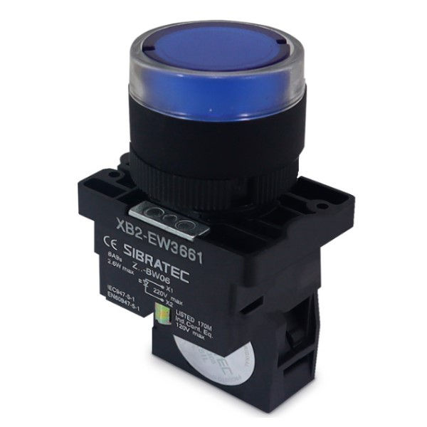 Botão Botão Pulsador PVC Faceado 22,00 mm Azul Aro Preto com Elemento 1NA sem Gravação IP67