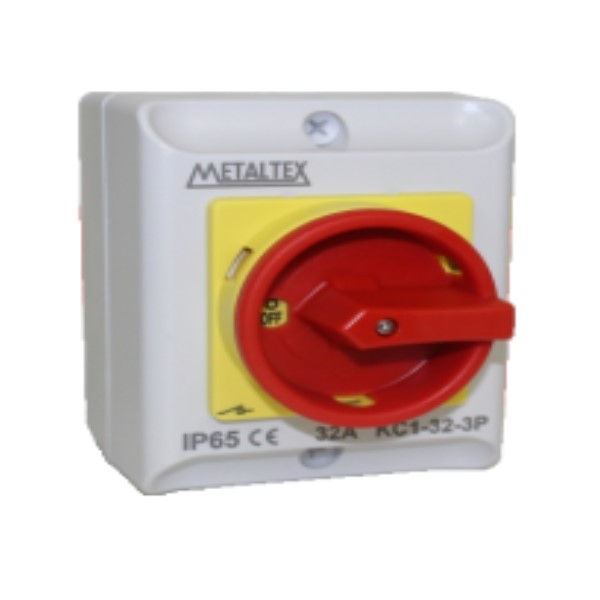 Chave Seccionadora Rotativa KC1 Tripolar 690VCA 32A sem Porta Fusível com Manopla Vermelha com Caixa IP65