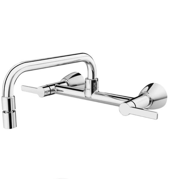 Misturador Metálico Duplo Comando Cozinha Alta Balcão 1/2" e 3/4" Cromado Gali