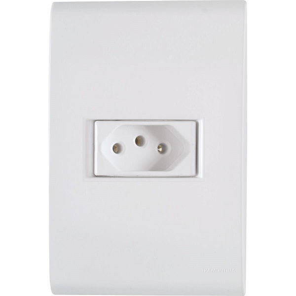 Tomada Embutir NBR 2P+T Simples Horizontal 4x2 10A/250VCA Branca Linha LIZ com Placa
