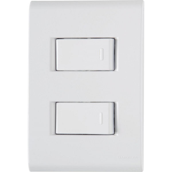 Interruptor Embutir 2 Teclas Distanciadas Simples Horizontal 10A/250VCA 4x2 Branco Linha LIZ com Placa