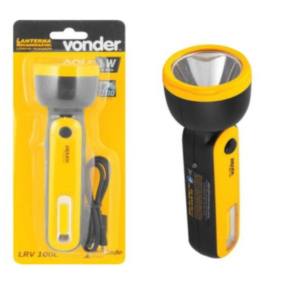 Lanterna Recarregável a Bateria Bivolt Alcance 200 M 100 lm 4 Horas com Cabo USB