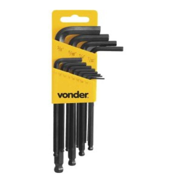 Jogo Chaves Hexagonais com 12 Peças Aço Vanadium 1/16"-3/8"