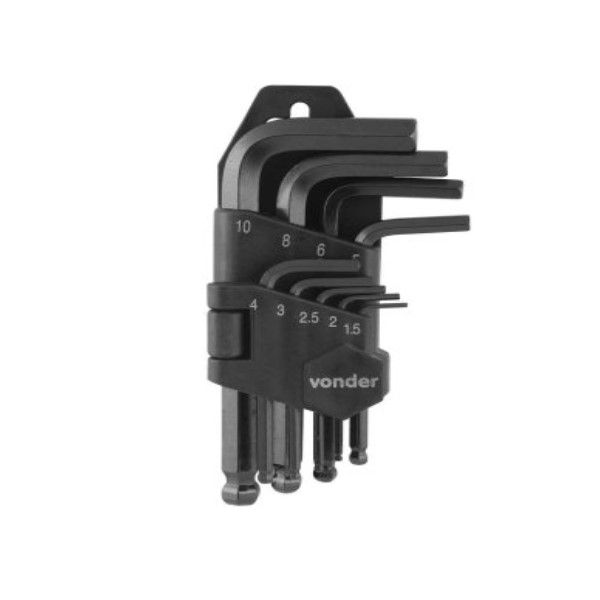 Jogo Chaves Hexagonais com 9 Peças Aço Vanadium 1,5-10 mm