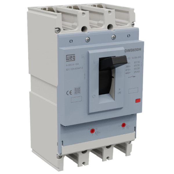 Disjuntor Termomagnético Ajustável Tripolar DWB650H 140-630A 80 KA/65 KA 220/380VCA Caixa Moldada Térmico Ajustável
