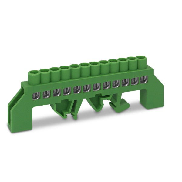 Barramento Distribuição Terra 80A HC-008 com 12 Furos Fix-Trilho com Proteção Cabo