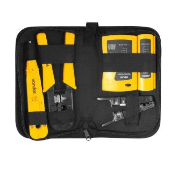 Testador Cabo de Rede RJ45/RJ11/RJ12 com Alicate Desencapador/Crimpador/Alicate de Inserção e Estojo